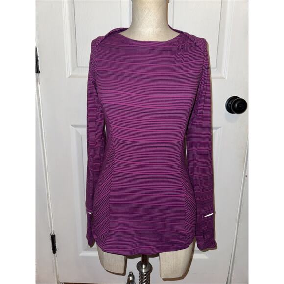 Lululemon Kanto Catch Me Long Sleeve Berry Stripe Size 4 Thumb Holes - Picture 1 of 7